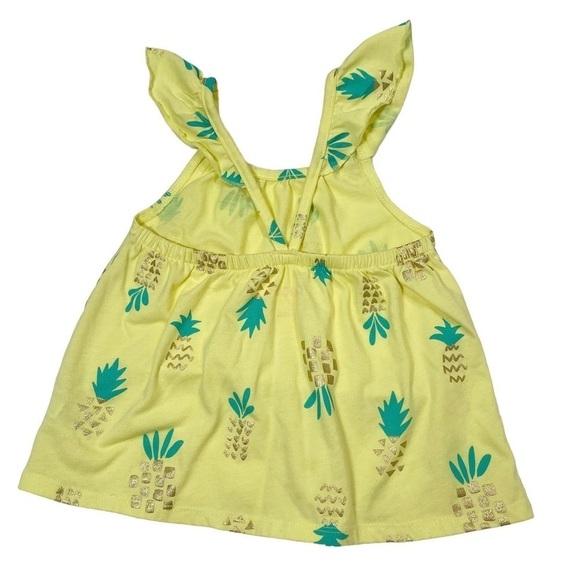 CAT & Jack Pineapple Print Tank Top Ruffle Straps Yellow Toddler Girl 2T - Picture 3 of 5